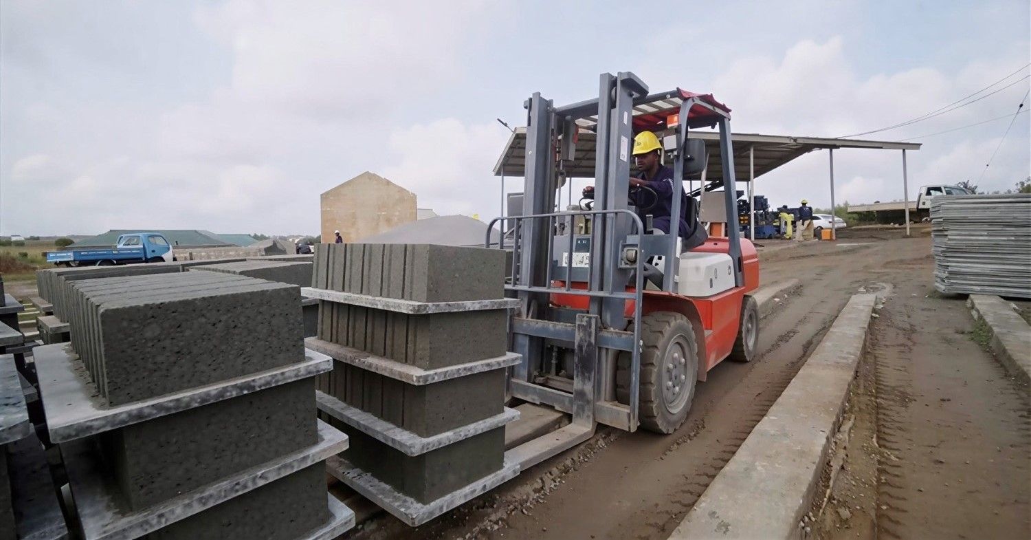 Delivery truck on a construction site